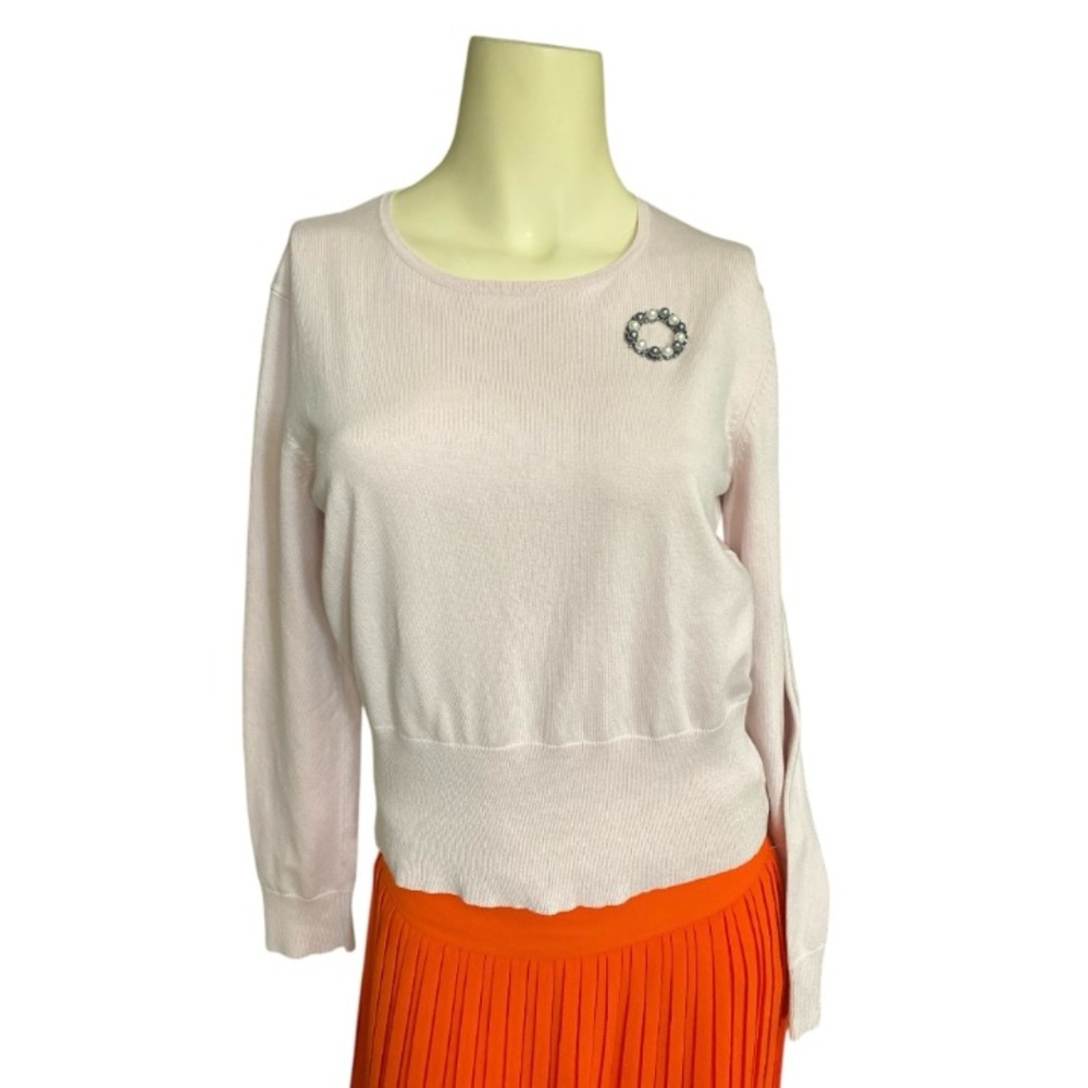 SILKS Stretch Ribbed Pearl And Rhinestones Silk Sweater Women’s Size Medium